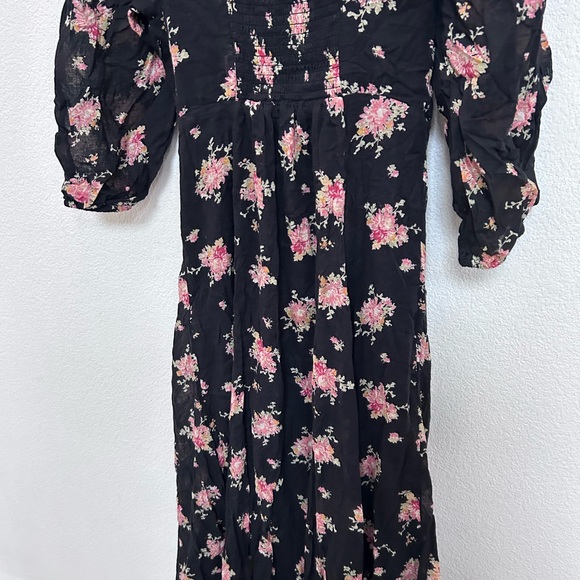Free People Women's size 0 Black Sea Glass Floral Maxi Dress Lined Boho Flowy - Picture 12 of 16